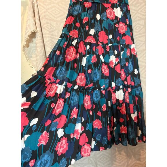Kate Spade New York Floral Tiered Midi Skirt Colorful Flowers Size L - Picture 5 of 10